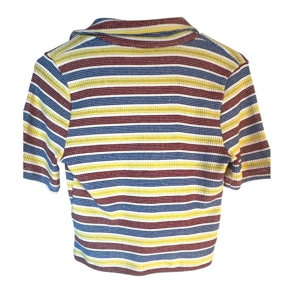 2/$25 ZARA Striped Medium Vintage Ribbed Knit V Neckline Polo Shirt - Picture 3 of 12